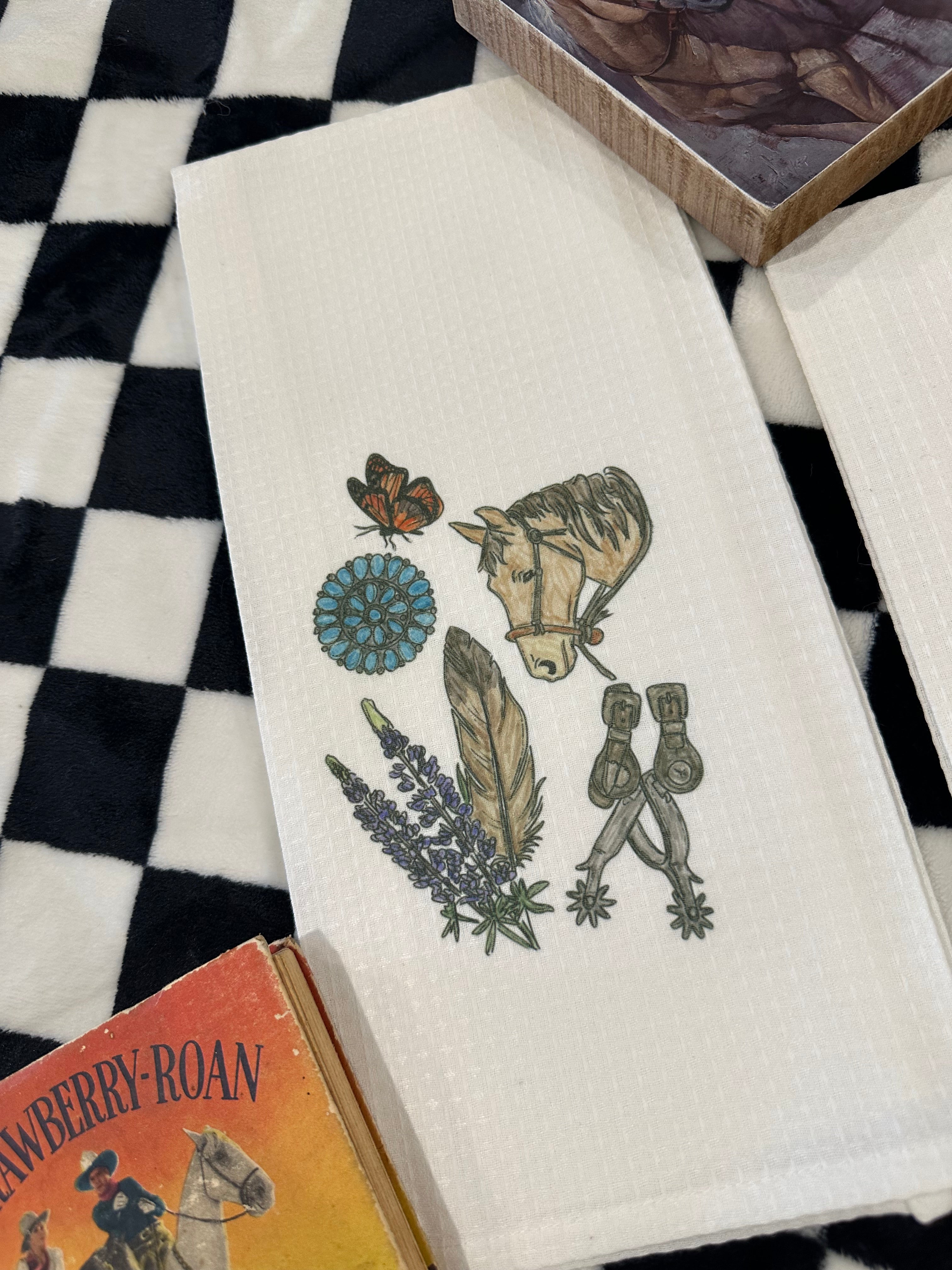 Western Kitchen Hand Towels - Saddle up & Wyoming Flowers