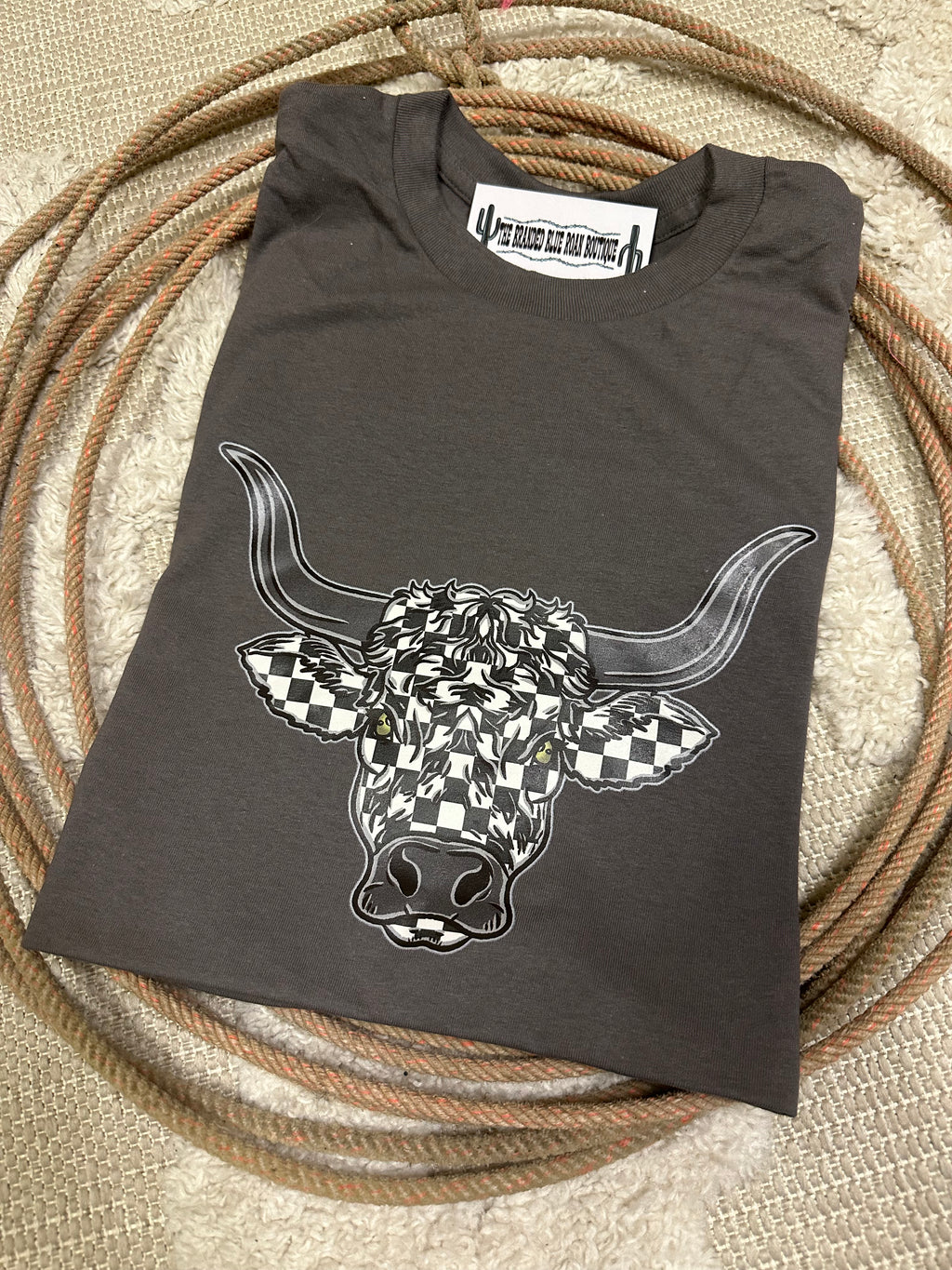 Checkered Bull Skull Western Graphic