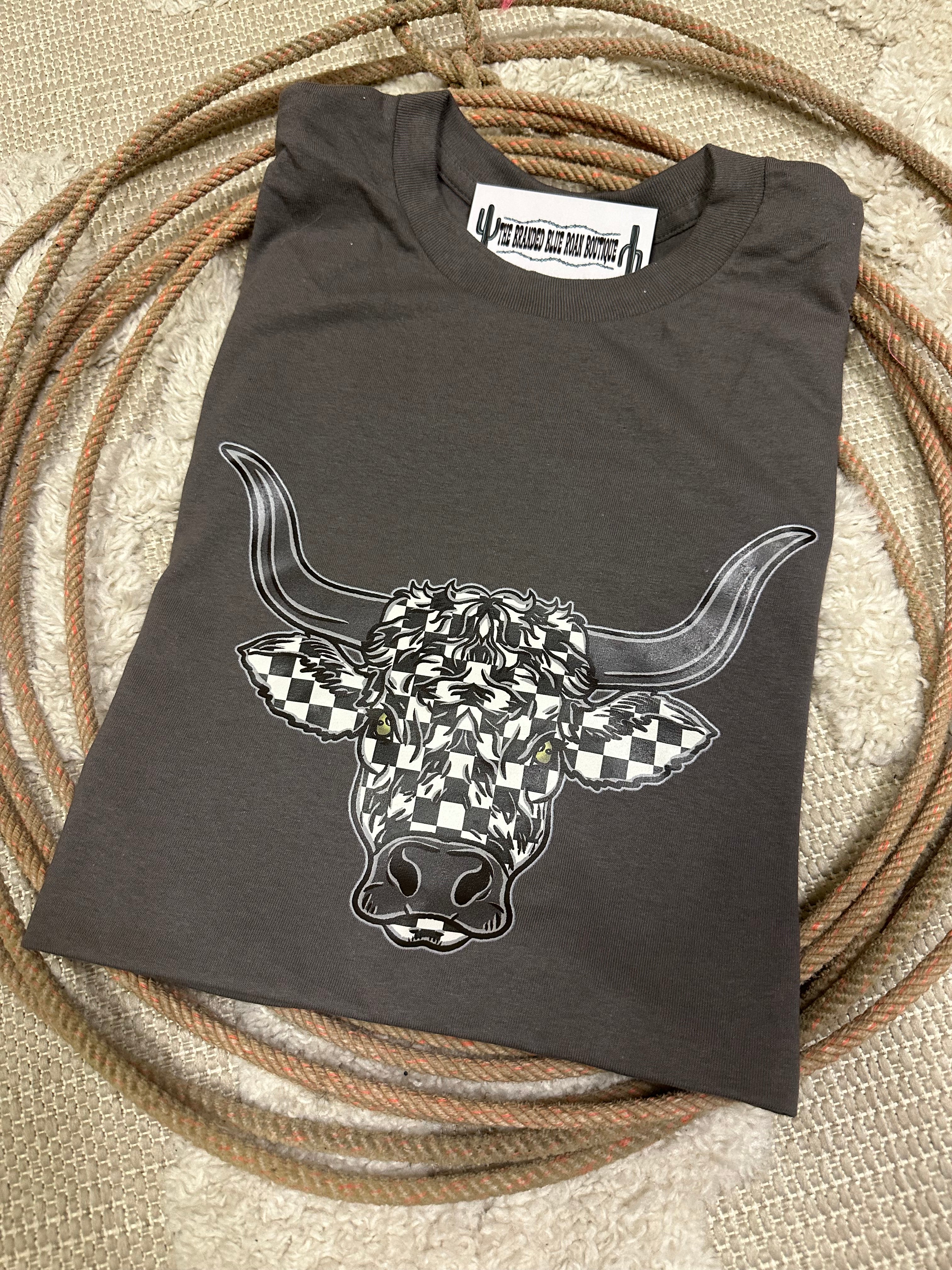 Checkered Bull Skull Western Graphic
