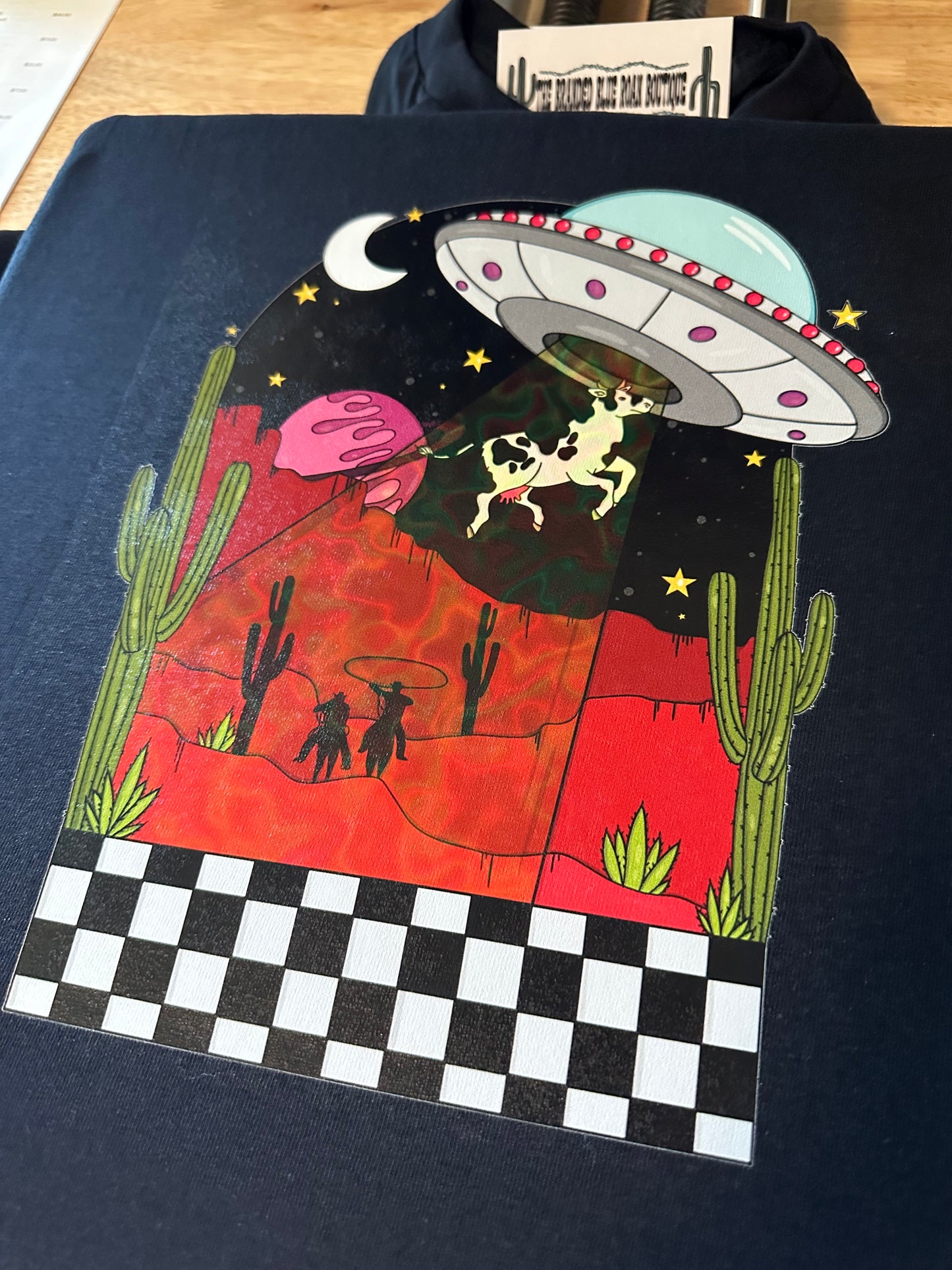 Space Abduction Checkered graphic tee