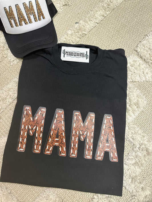 Mama leather stitch graphic tee - Comfort Colors