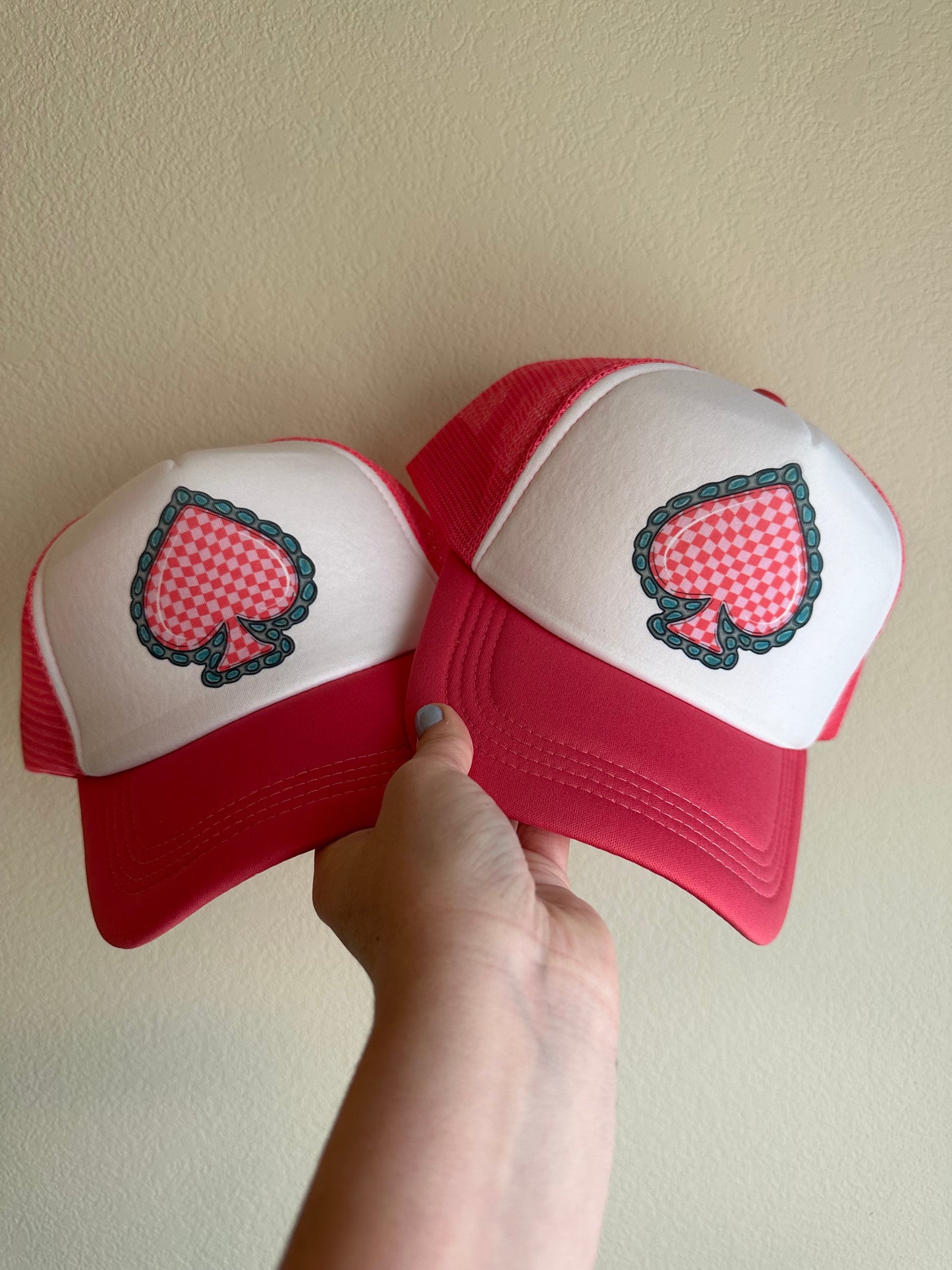 Pink checkered spade Trucker Hat