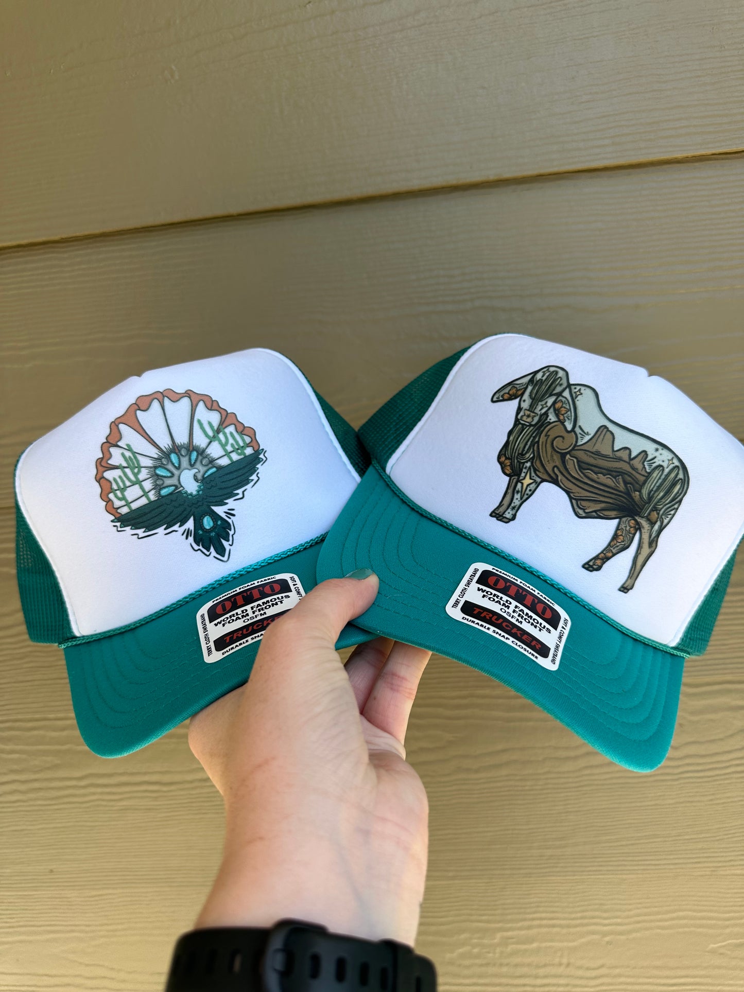 Turquoise Thunderbird & Brahman Cow Trucker Hat