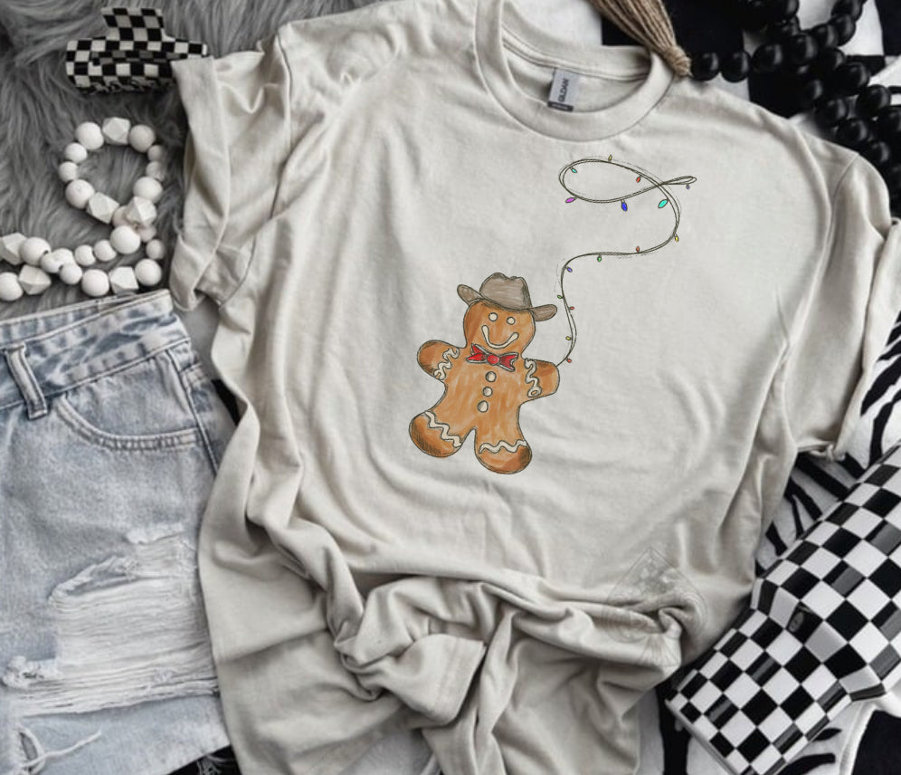 Gingerbread Christmas Roping Man - Tan Graphic