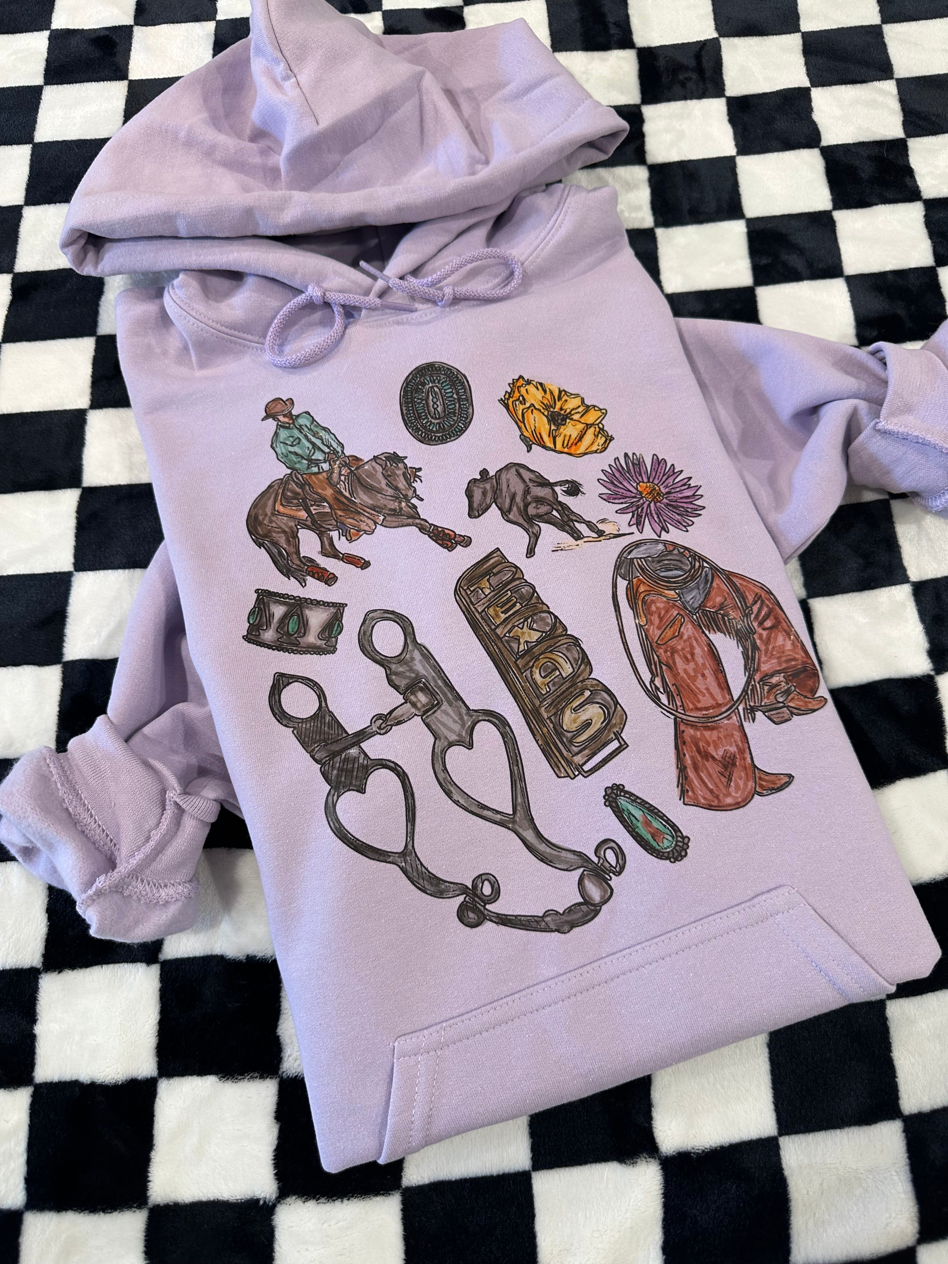 Cowboy Texas Collage Hoodie - Purple