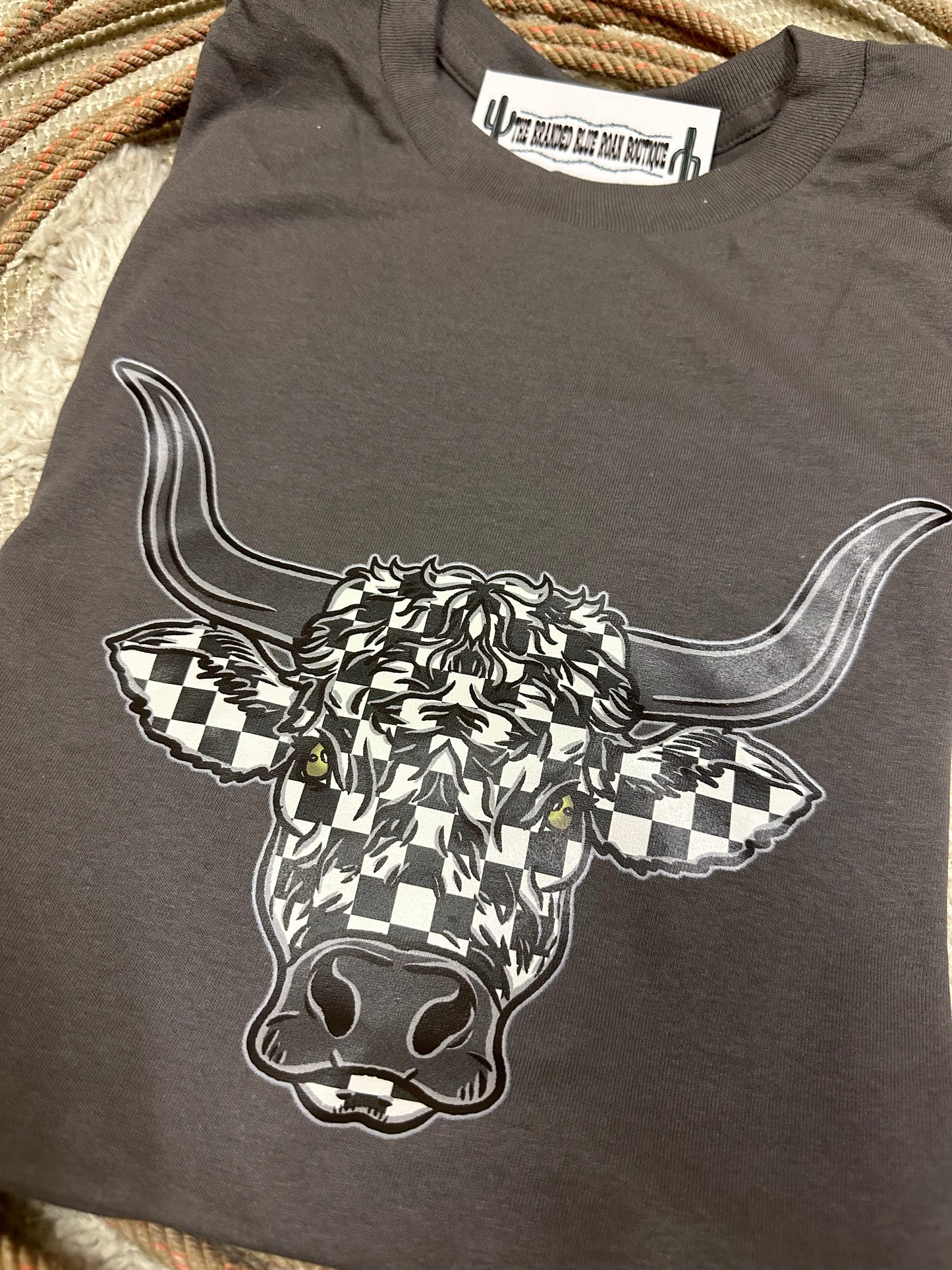 Checkered Bull Skull Western Graphic