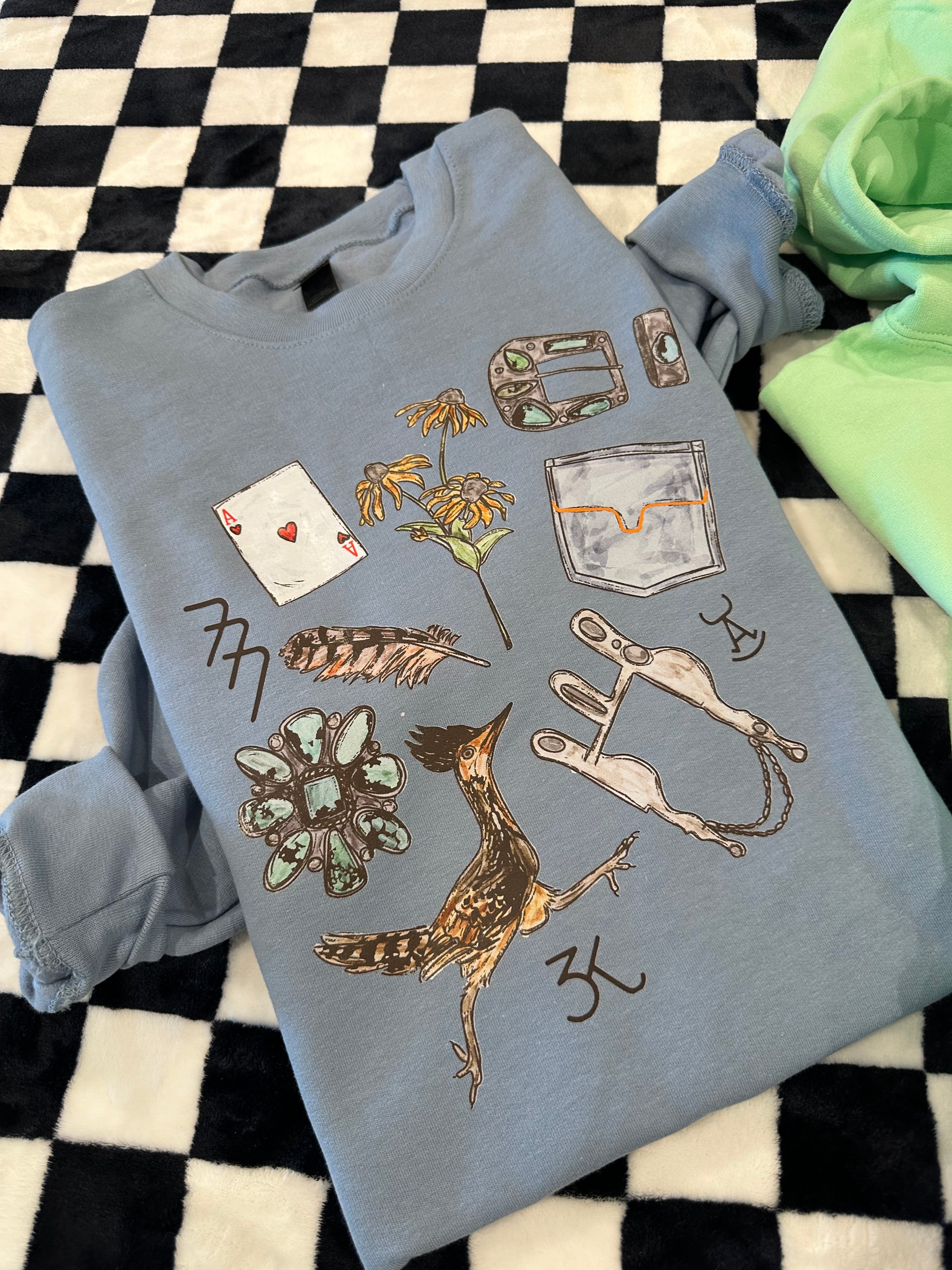 Roadrunner Collage - Blue Crewneck