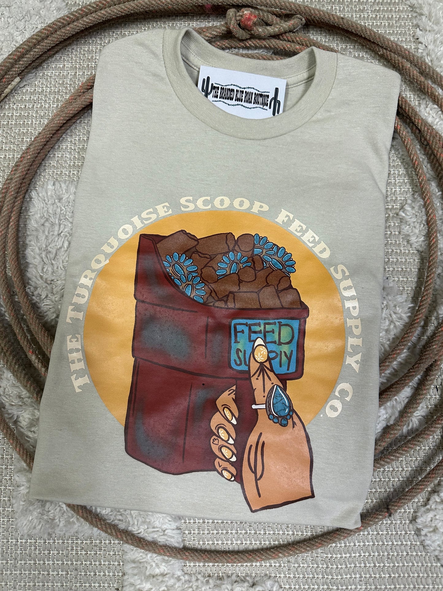 Turquoise Feed Scoop Supply Co Graphic Tee