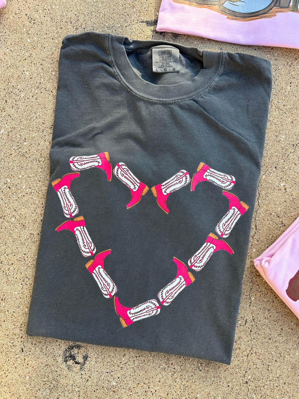 Pink Boot Love valentines graphic tee - Comfort Colors