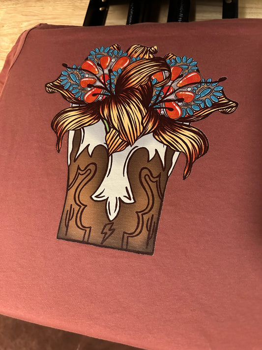 Boot Top Bouquet Western Tee