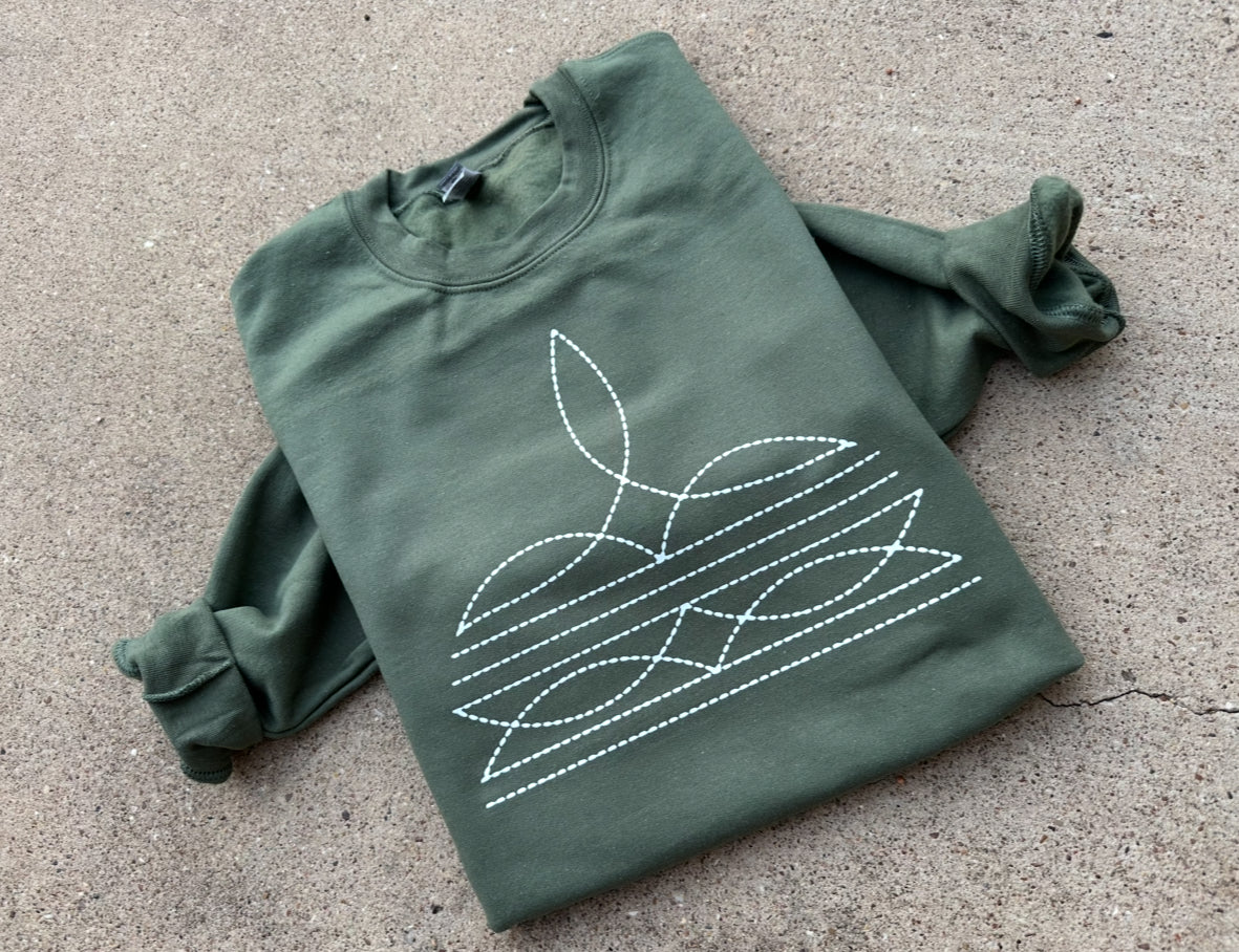 Green Boot Stitch Graphic Tee & Crewneck