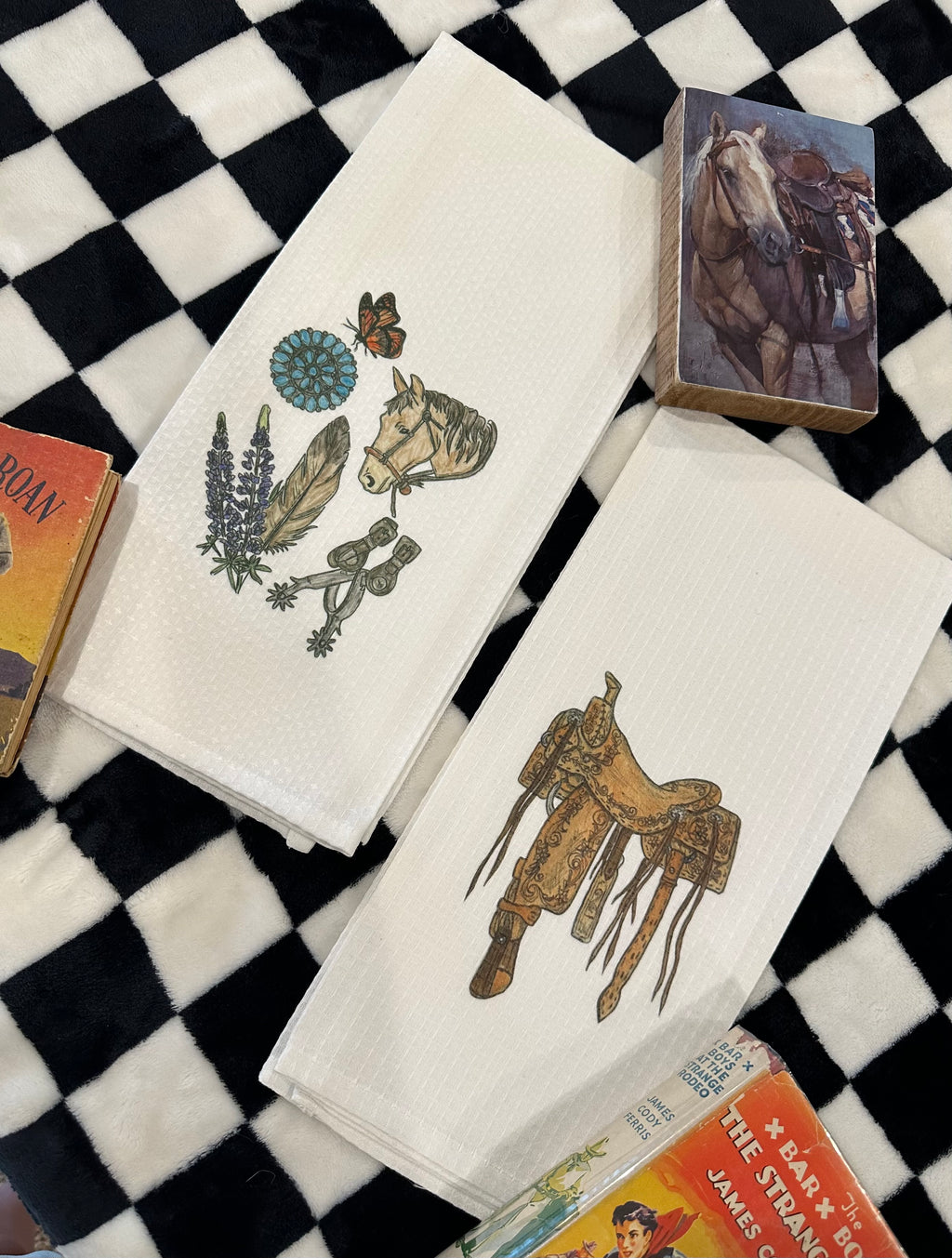 Western Kitchen Hand Towels - Saddle up & Wyoming Flowers