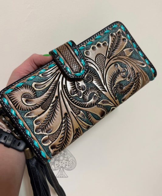 Turquoise Stitch Wristlet Wallet