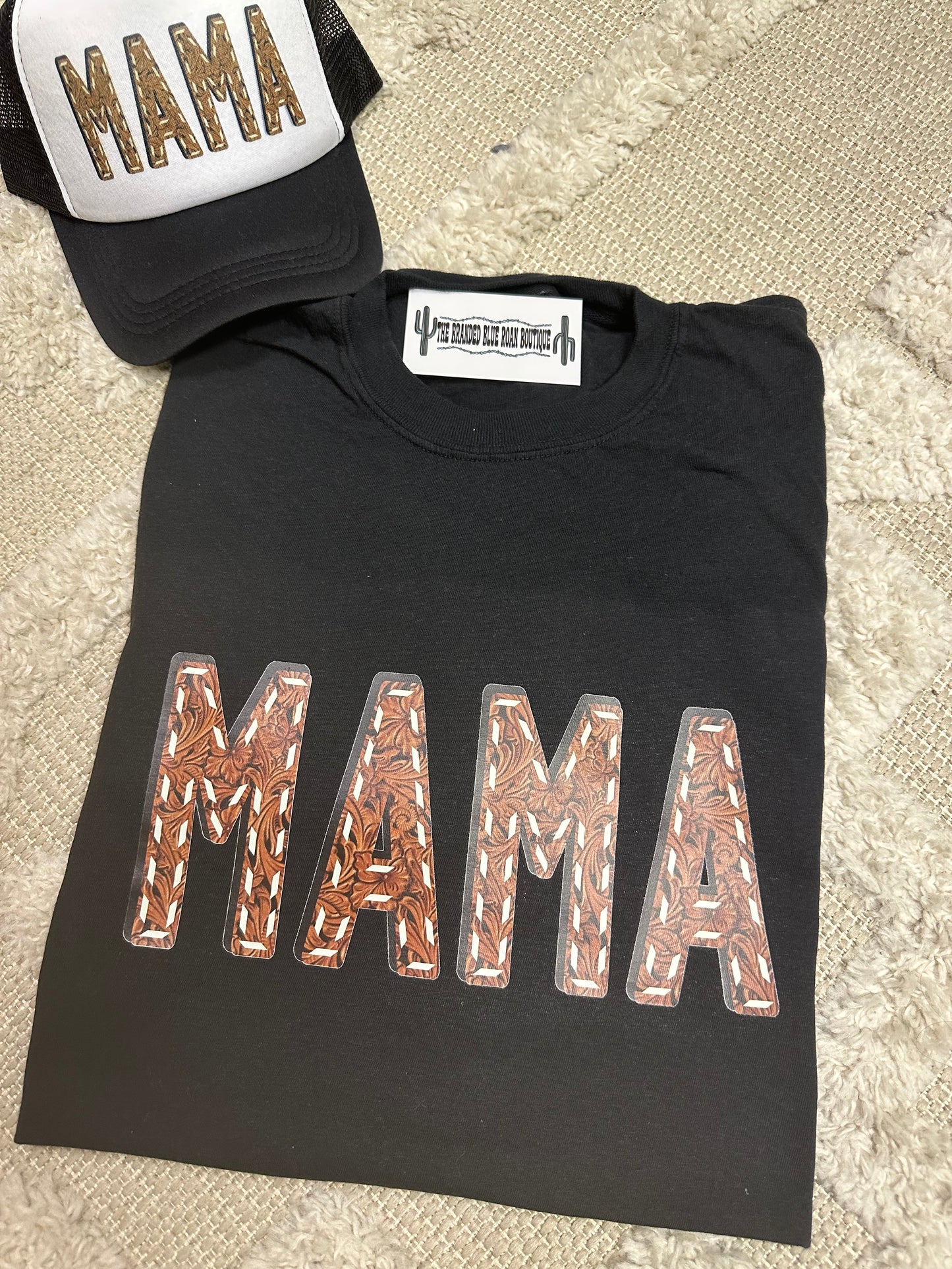 Mama leather stitch graphic tee - Comfort Colors