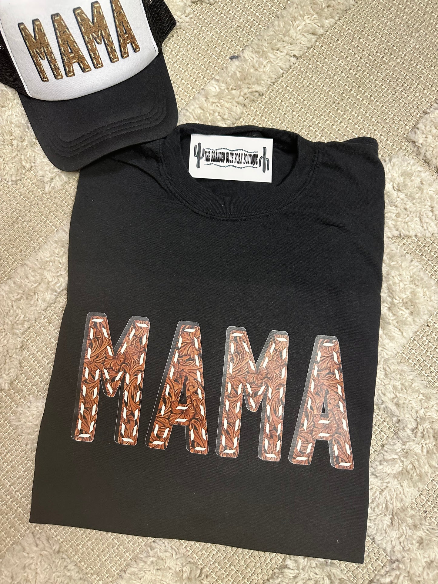 Mama leather stitch graphic tee - Comfort Colors