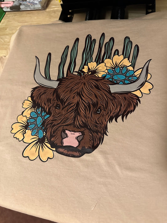 Highland Cow Cutie Western Tee - Front & Back