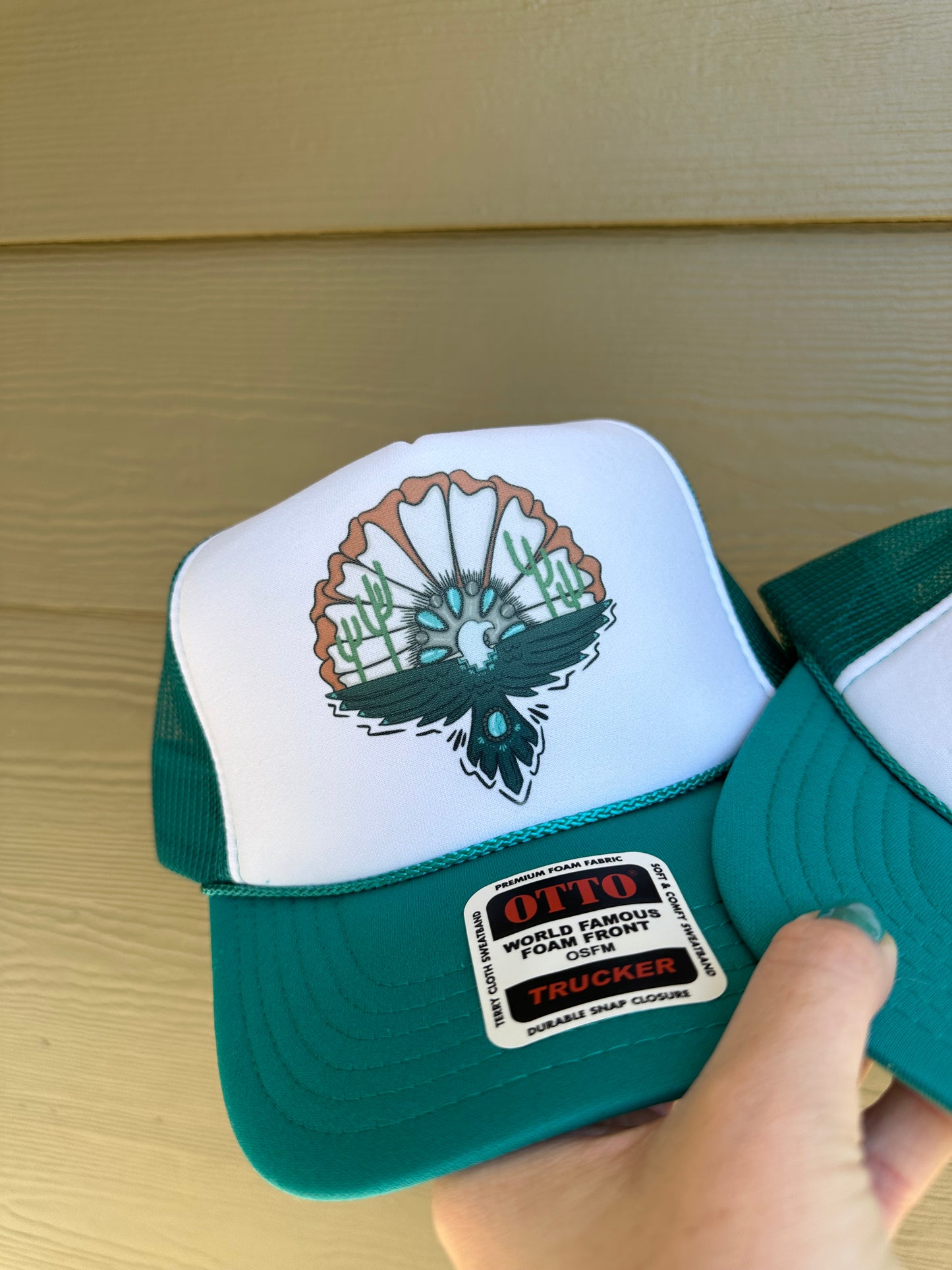 Turquoise Thunderbird & Brahman Cow Trucker Hat