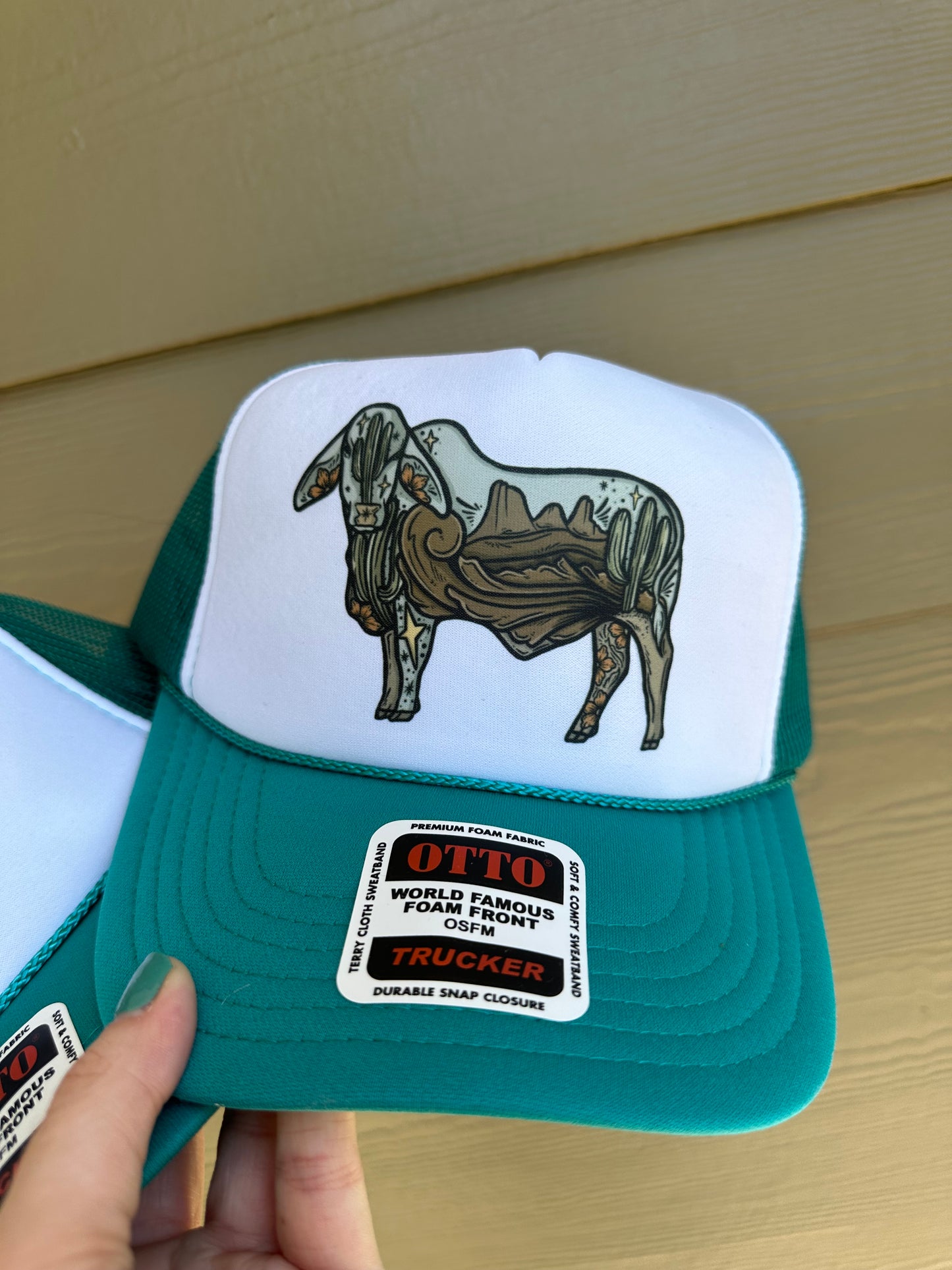 Turquoise Thunderbird & Brahman Cow Trucker Hat