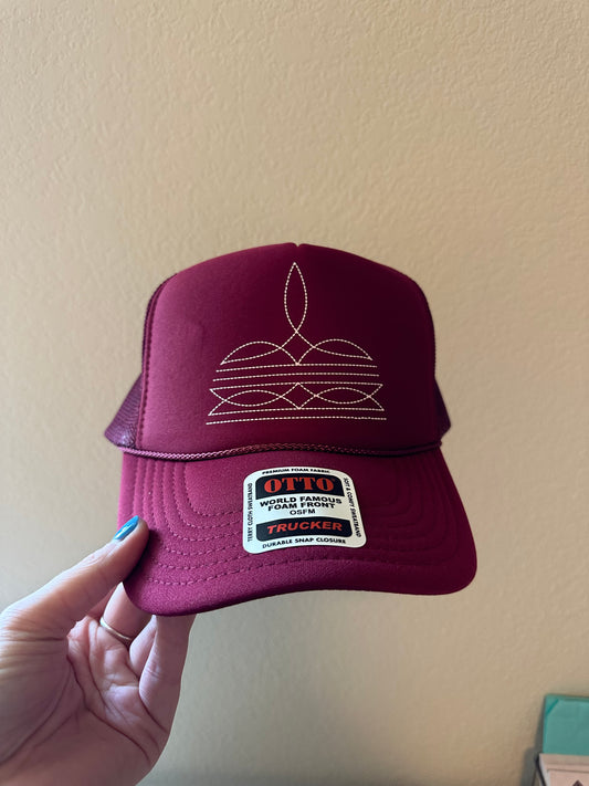 Maroon Boot Stitch Trucker Hat - RTS