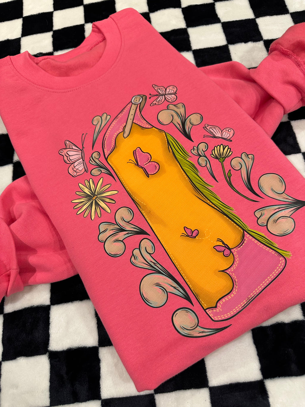 Pink Cowgirl Floral Chaps Crewneck