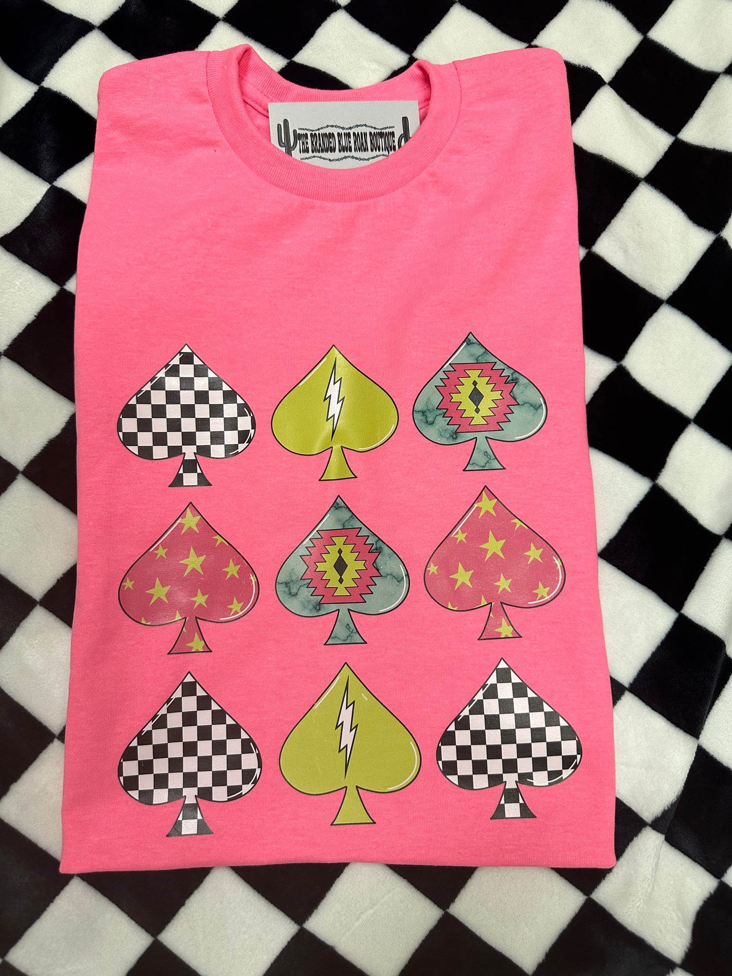 Pink Checkered Spades Te