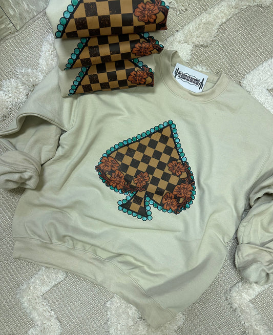 Brown Checkered Spade Western Graphic