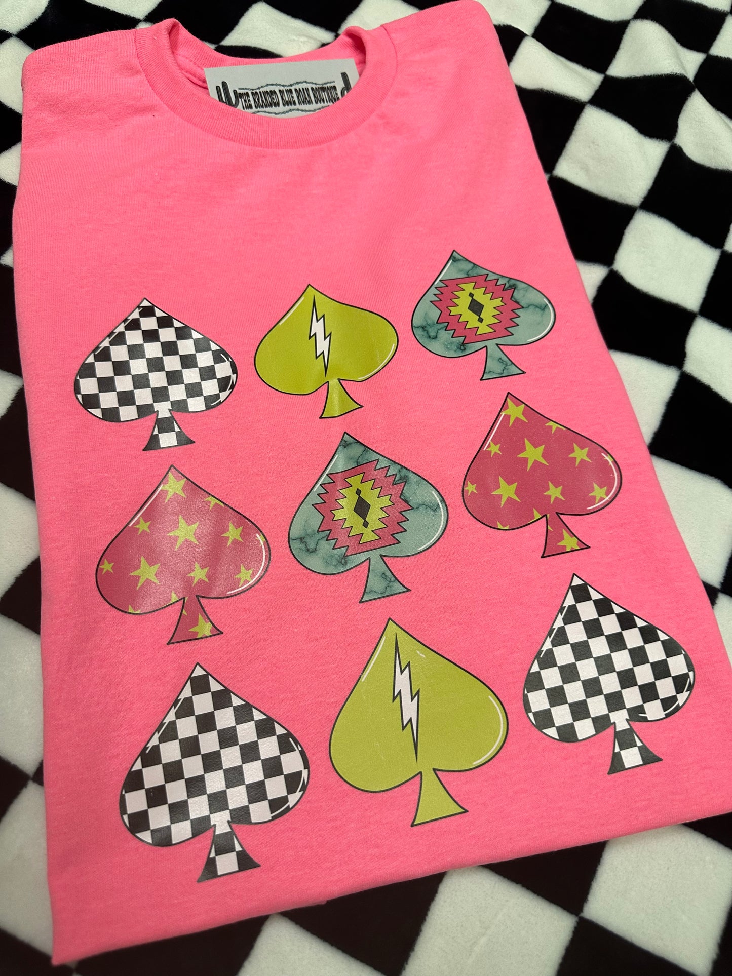 Pink Checkered Spades Te