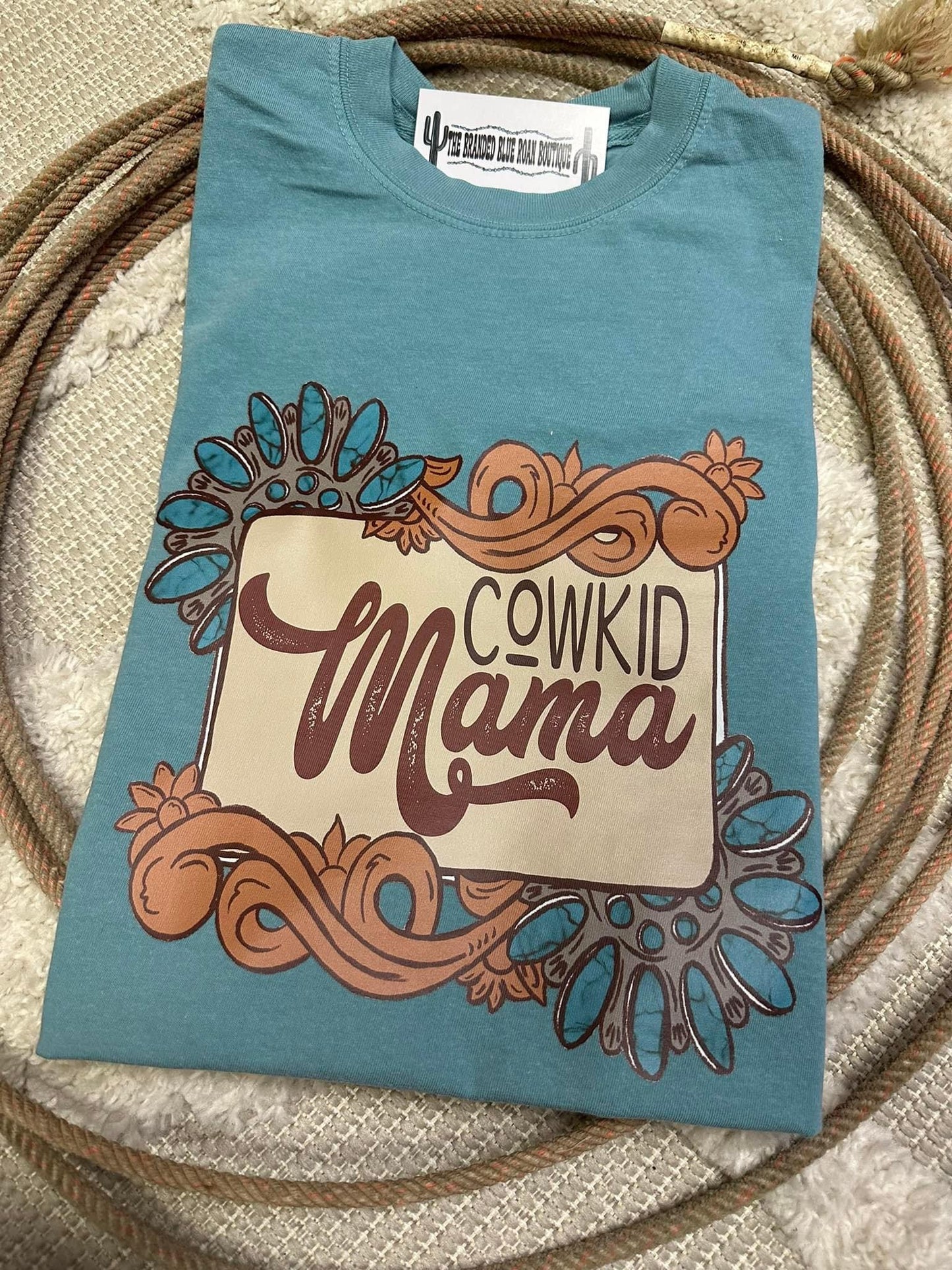 Blue Cowkid Mama graphic tee - Comfort Colors