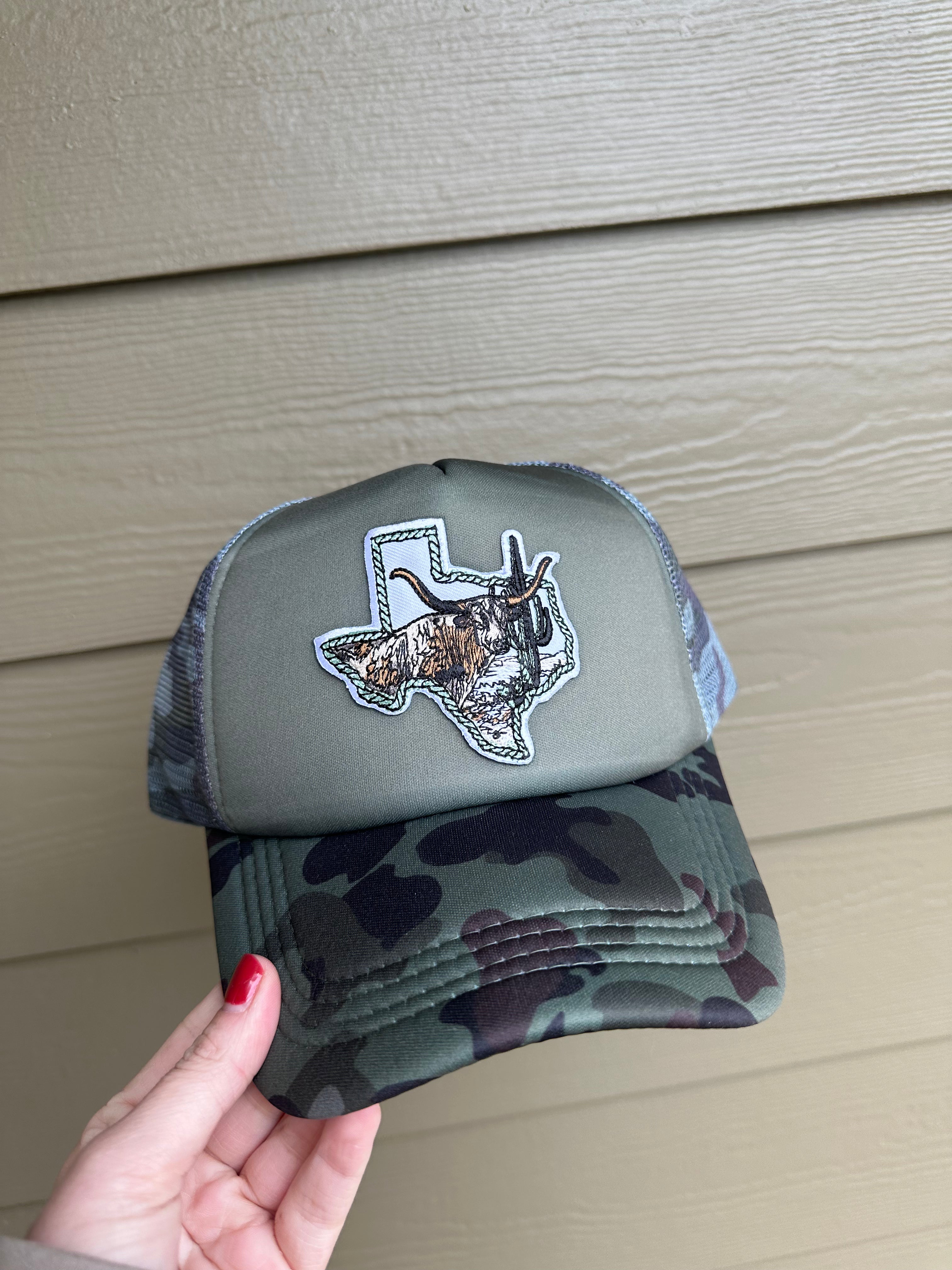 Camo Longhorn Texas Trucker Hat - RTS