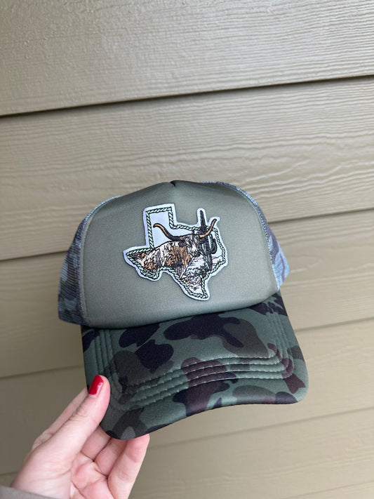 Camo Longhorn Texas Trucker Hat