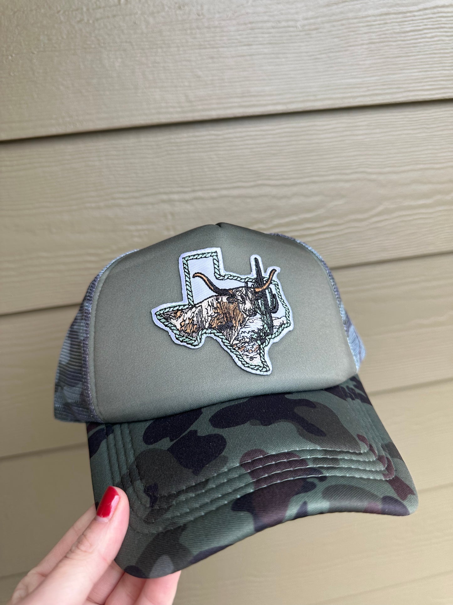 Camo Longhorn Texas Trucker Hat