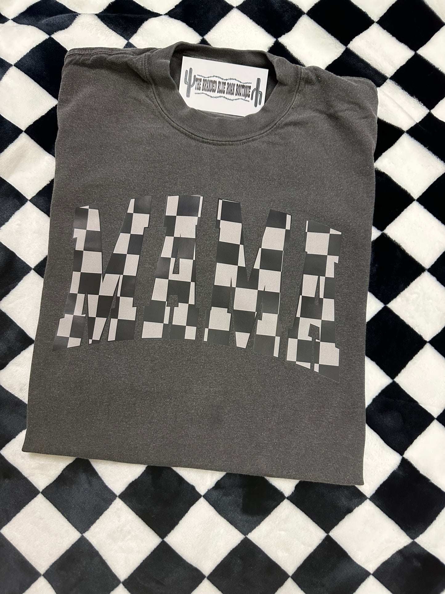 Checkered mama graphic tee - Comfort Colors