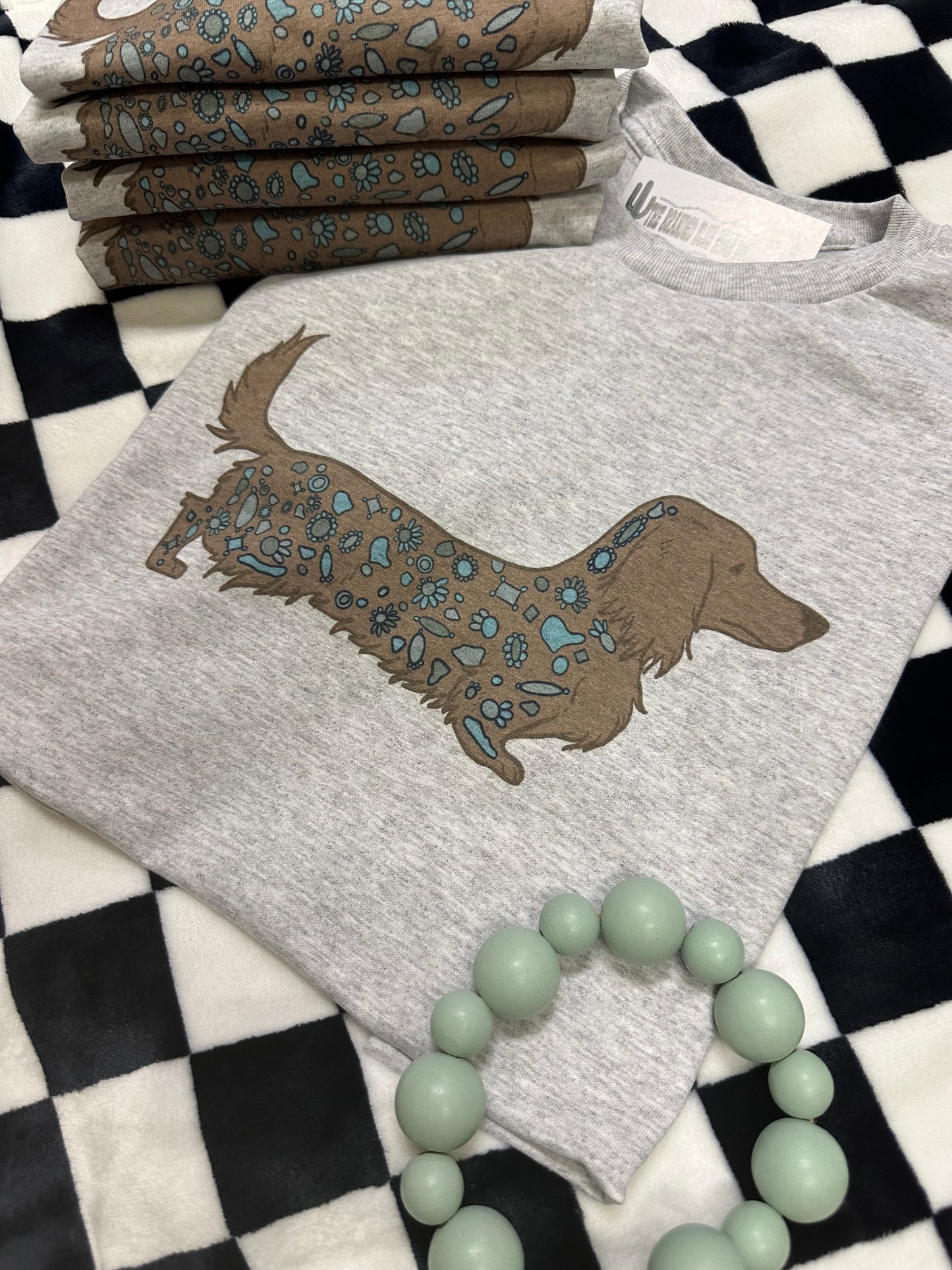 Turquoise Dachsund Western Graphic Tee