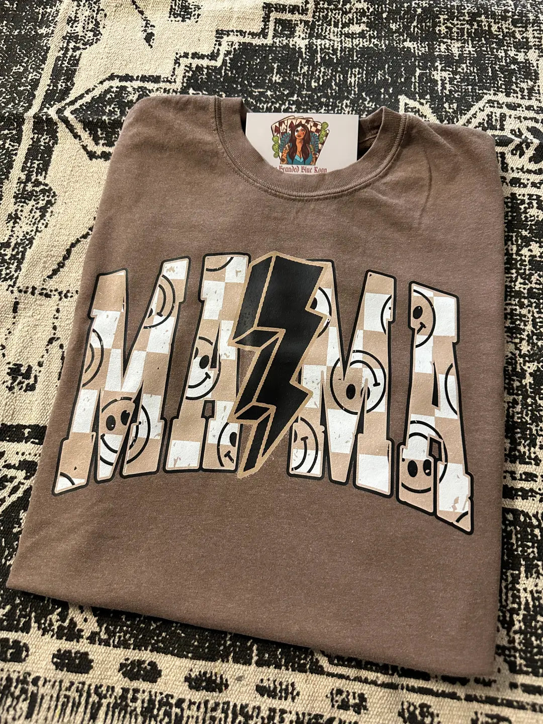 Smiley Checkered Mama Comfort Colors Tee