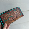 Red & Turquoise Tooled Wallet