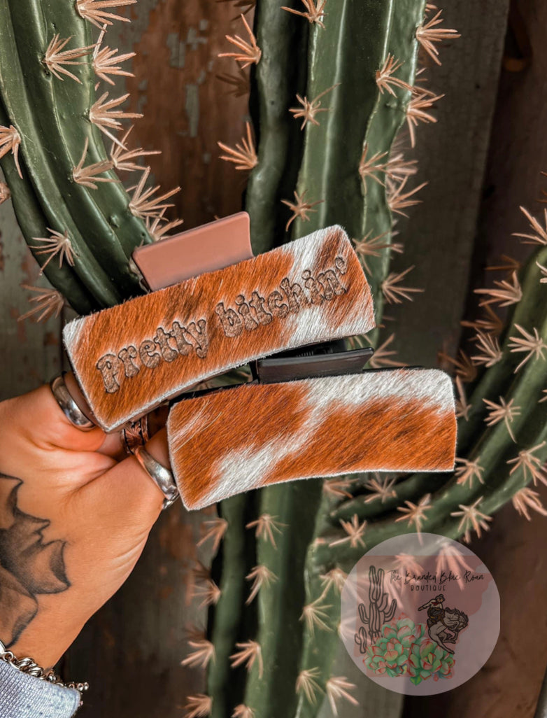 Cowhide Hair Clip, Personalized Hair Clip, Cowhide