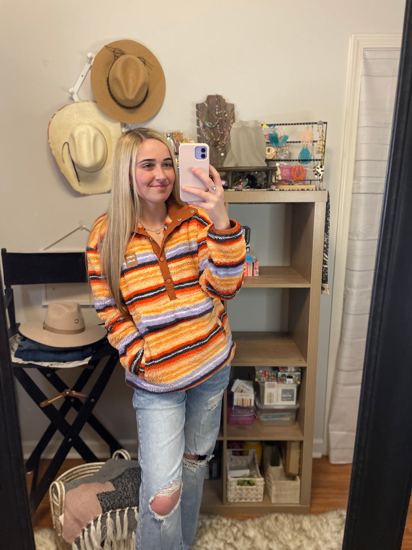 Orange Serape Striped Pullover