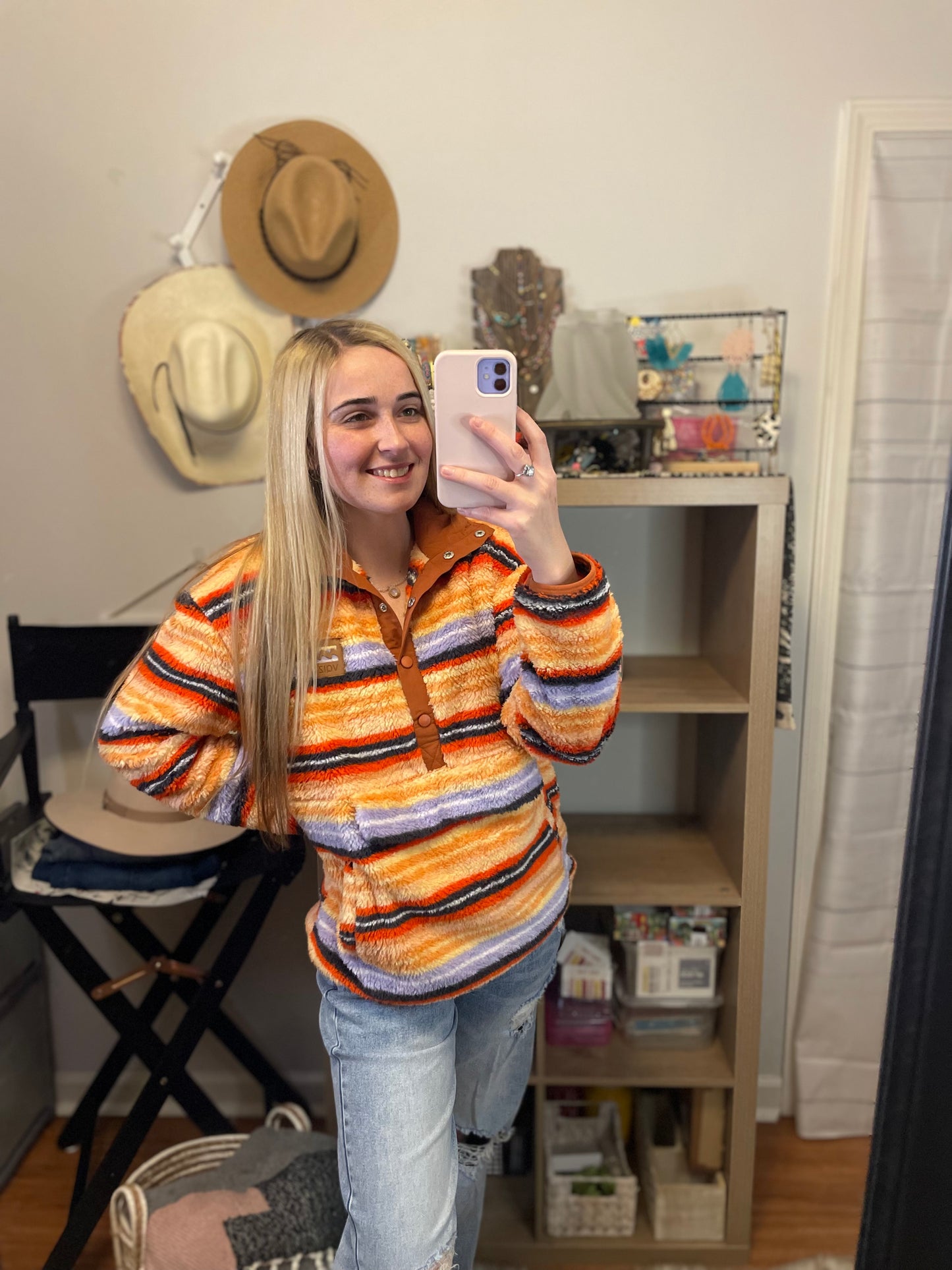 Orange Serape Striped Pullover