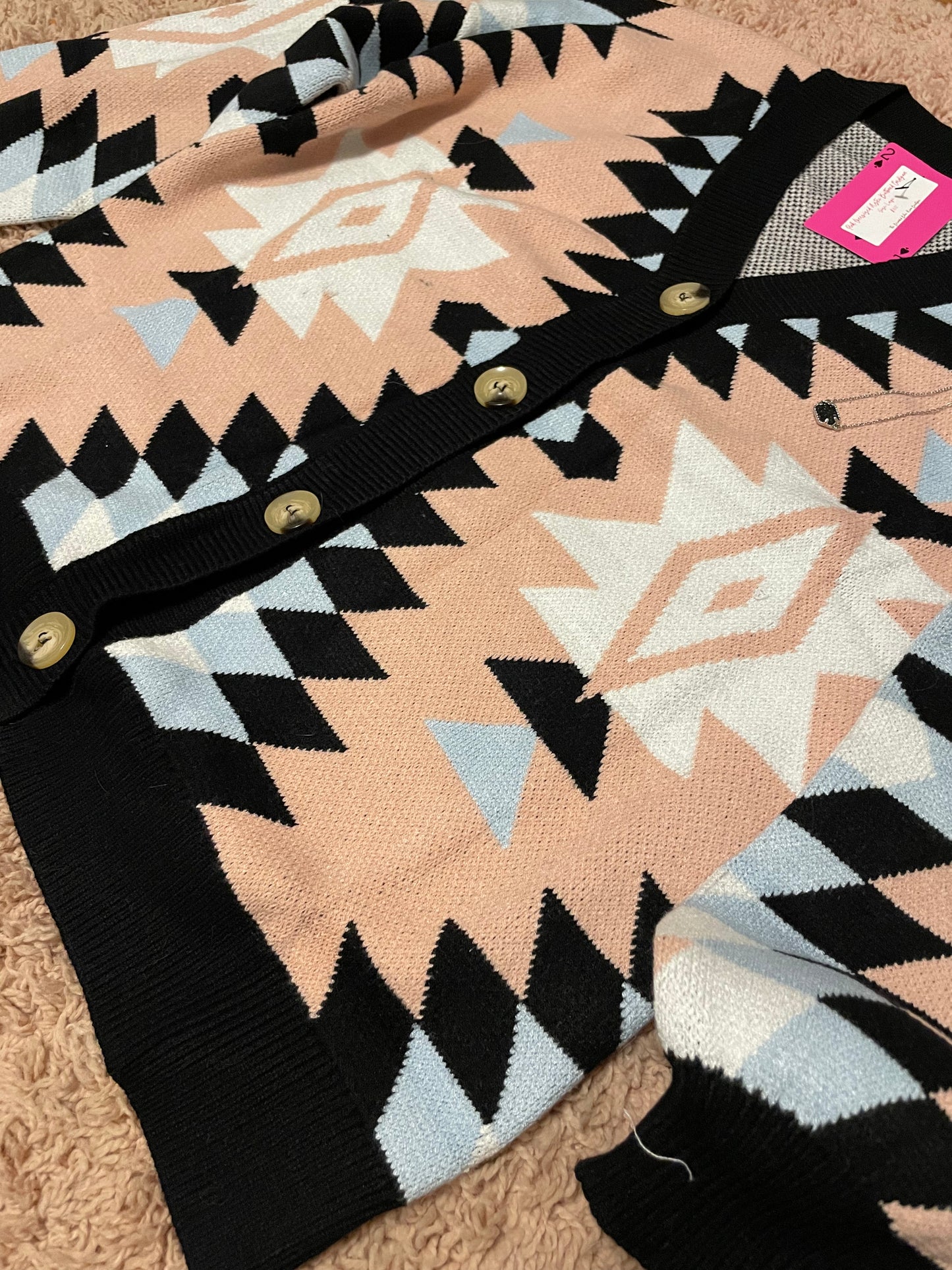 Pink Blue & Black Aztec Sweater Cardigan