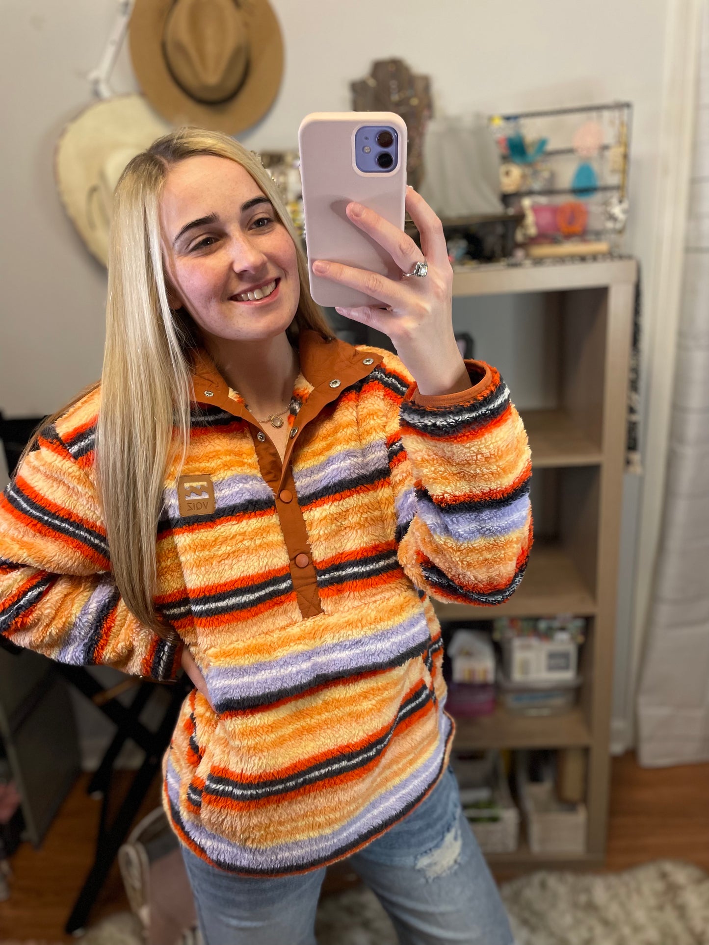 Orange Serape Striped Pullover