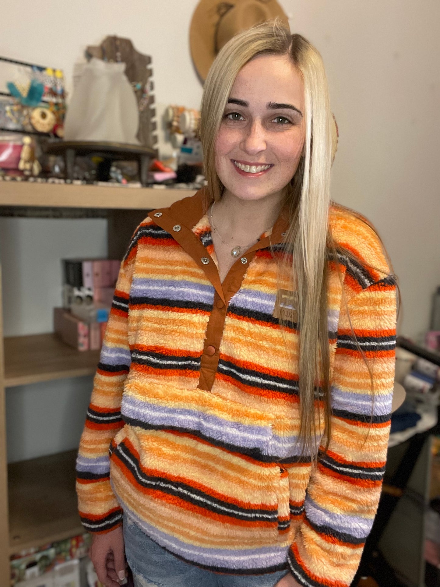 Orange Serape Striped Pullover